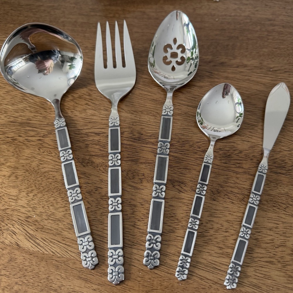 Oneida Community Madrid Black Serving Utensils Butter Knife Tea Spoon Ladle Fork
